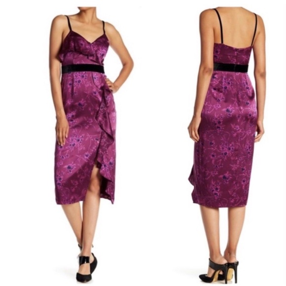 cinq a sept Dresses & Skirts - CINQ A SEPT Lara Silk Midi Dress Embossed Floral size 0